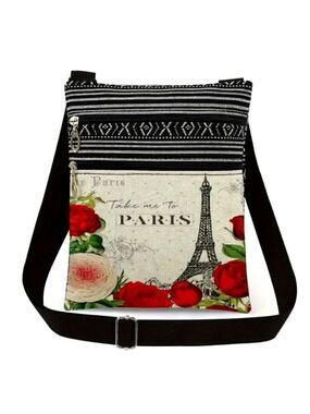 Eiffel Tower Print Mini Canvas Crossbody Bag
